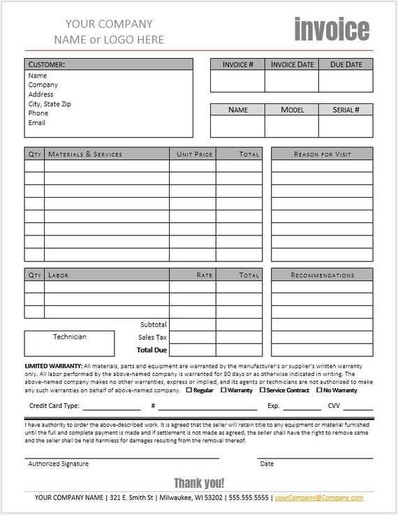 microsoft word hvac invoice template