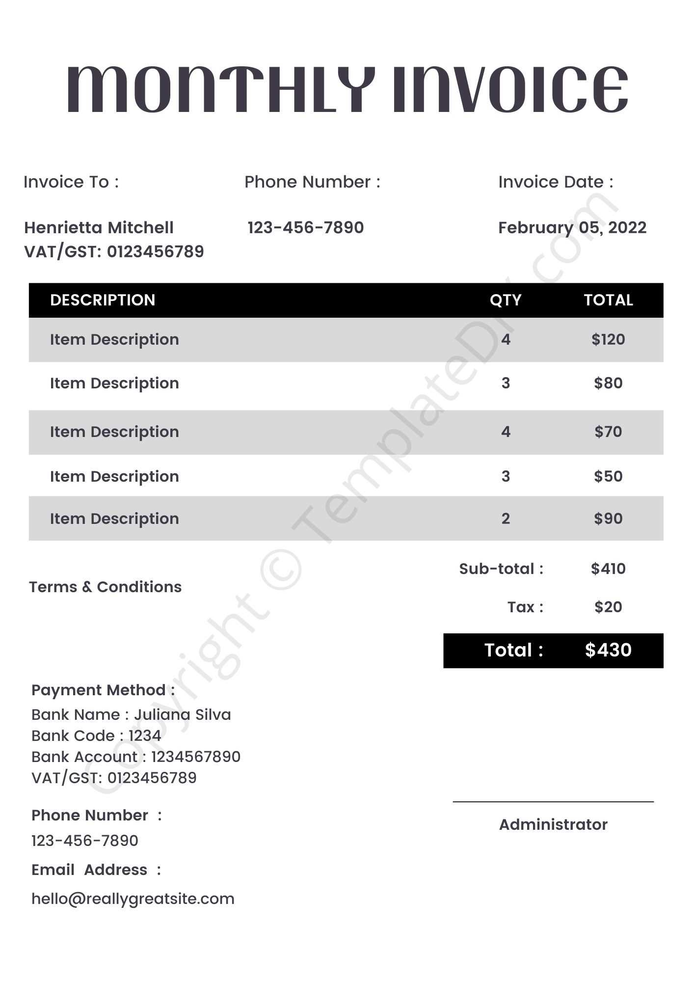 monthly invoice statement template