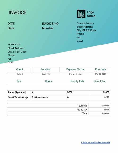 moving company invoice template