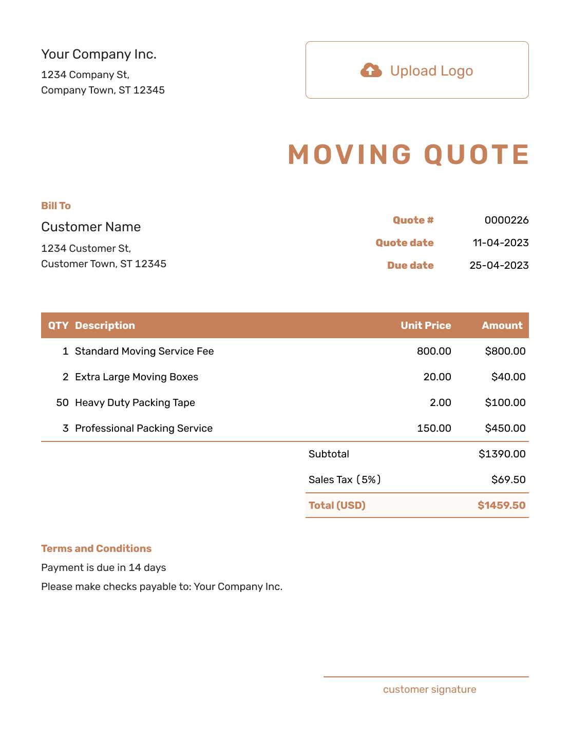 moving company invoice template free