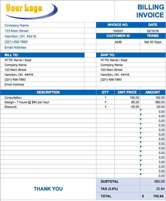 ms excel invoice template