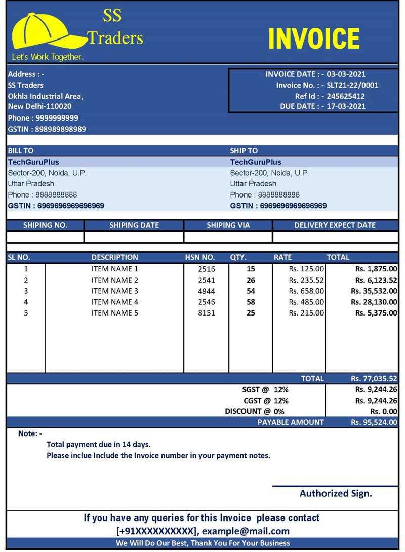 ms excel invoice template free