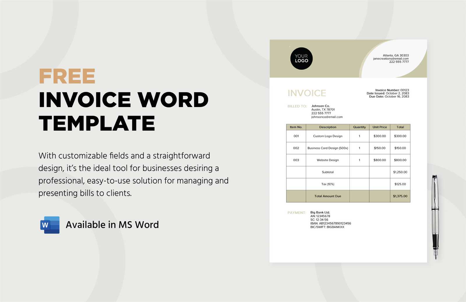 ms word invoice template download