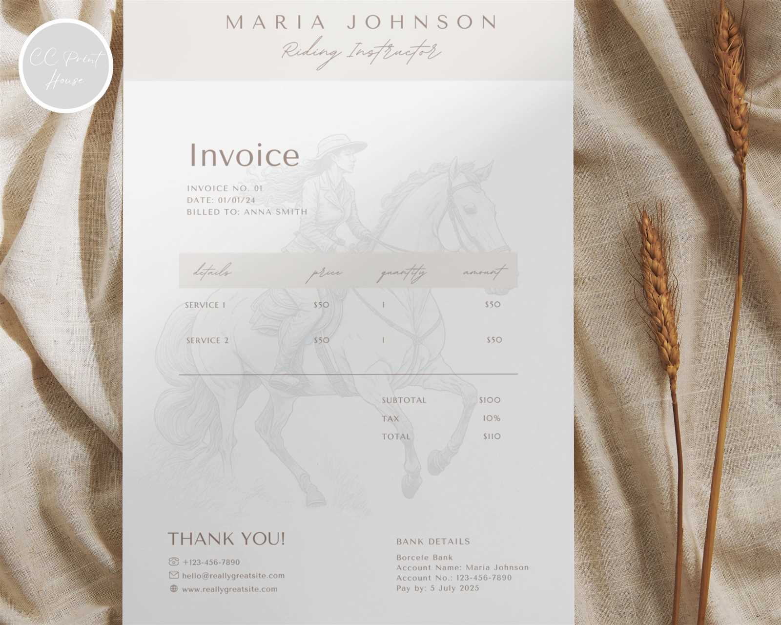 music teacher invoice template