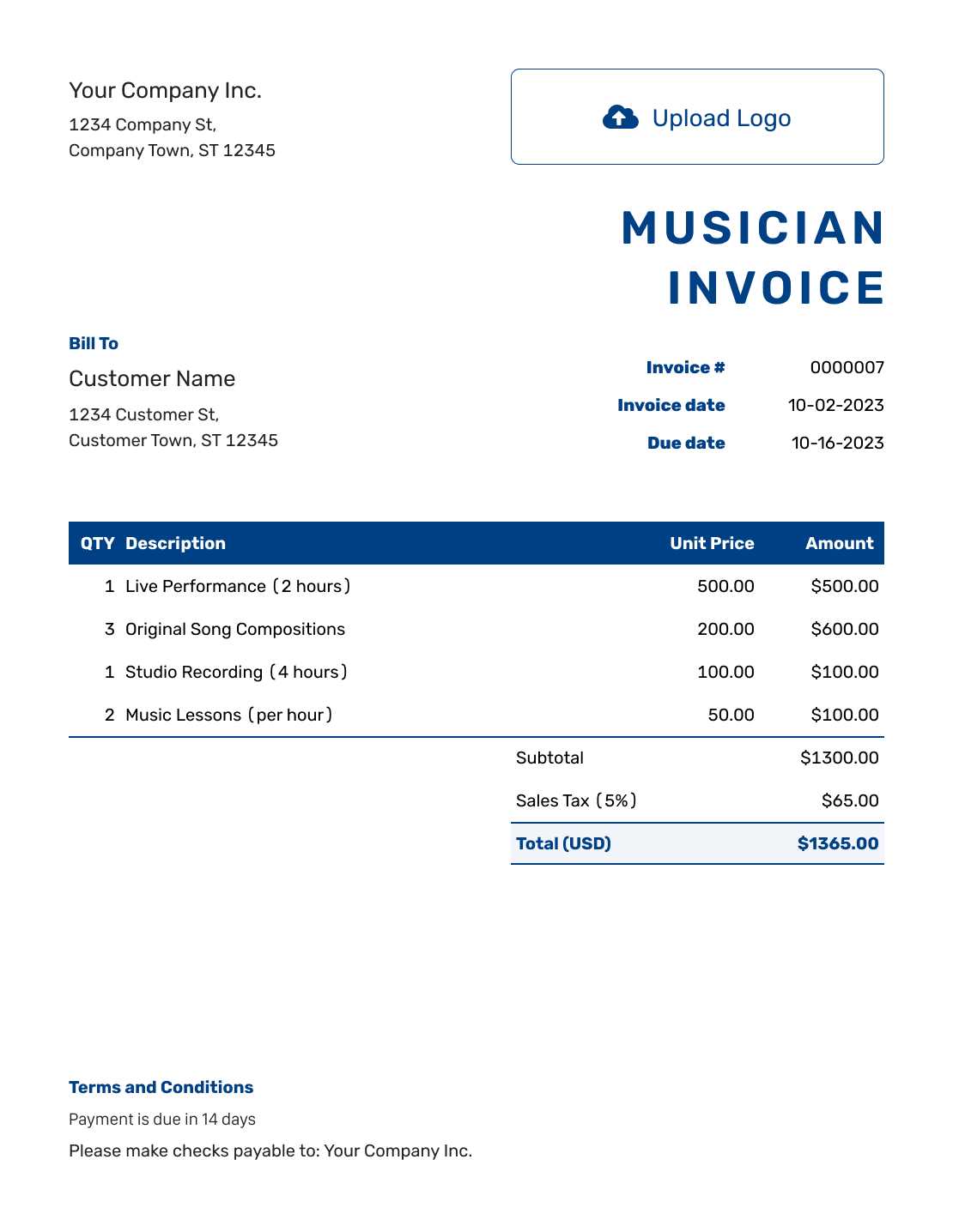 musician invoice template word