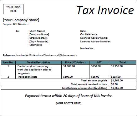 new zealand tax invoice template