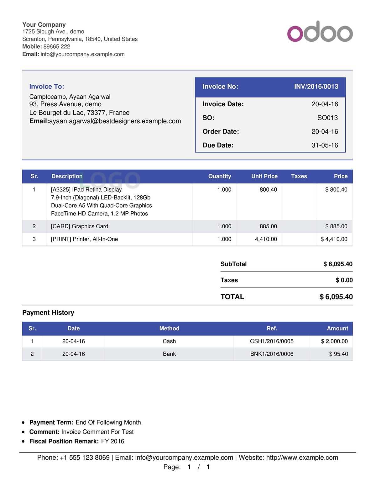 odoo template invoice