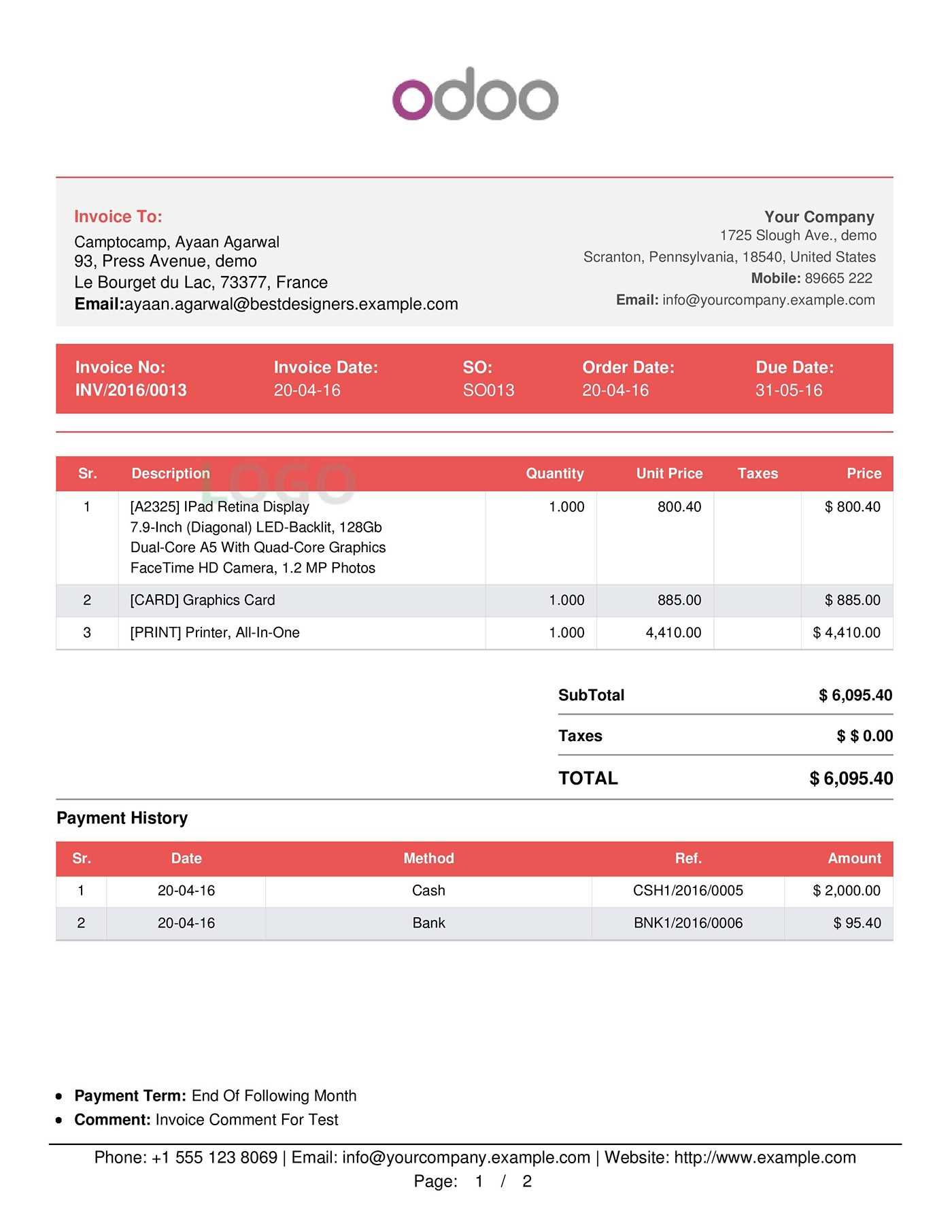 odoo template invoice