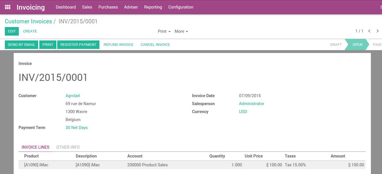 odoo template invoice