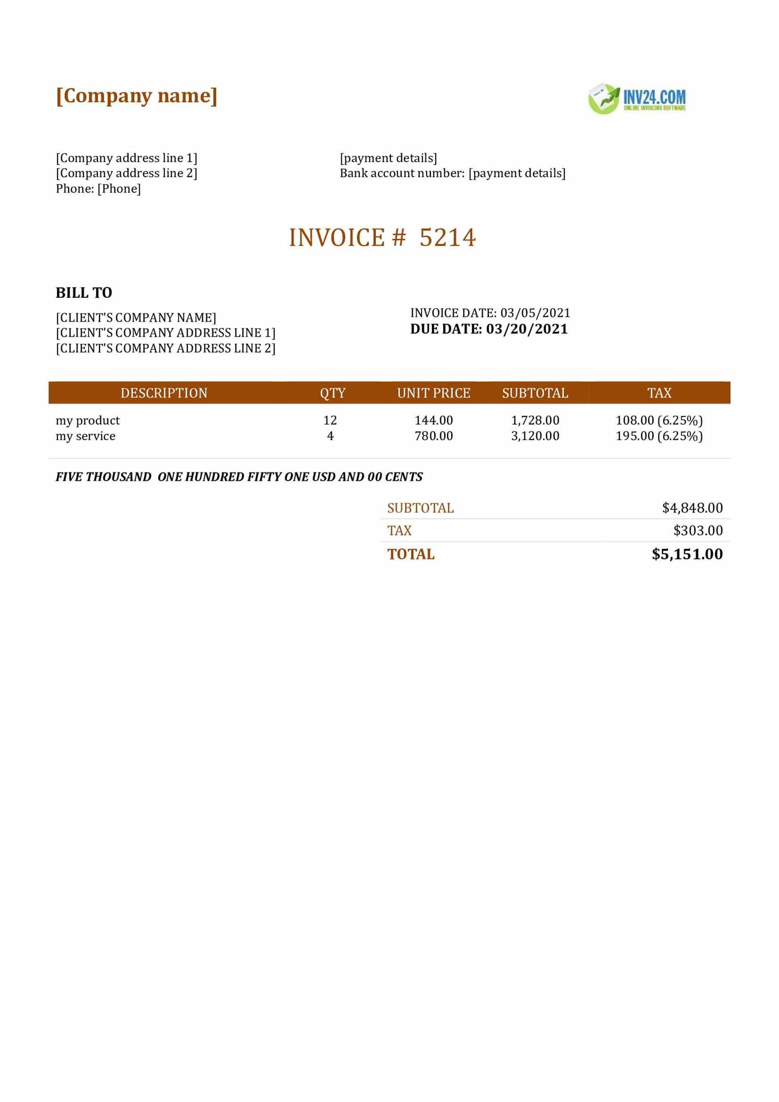 online invoice template word