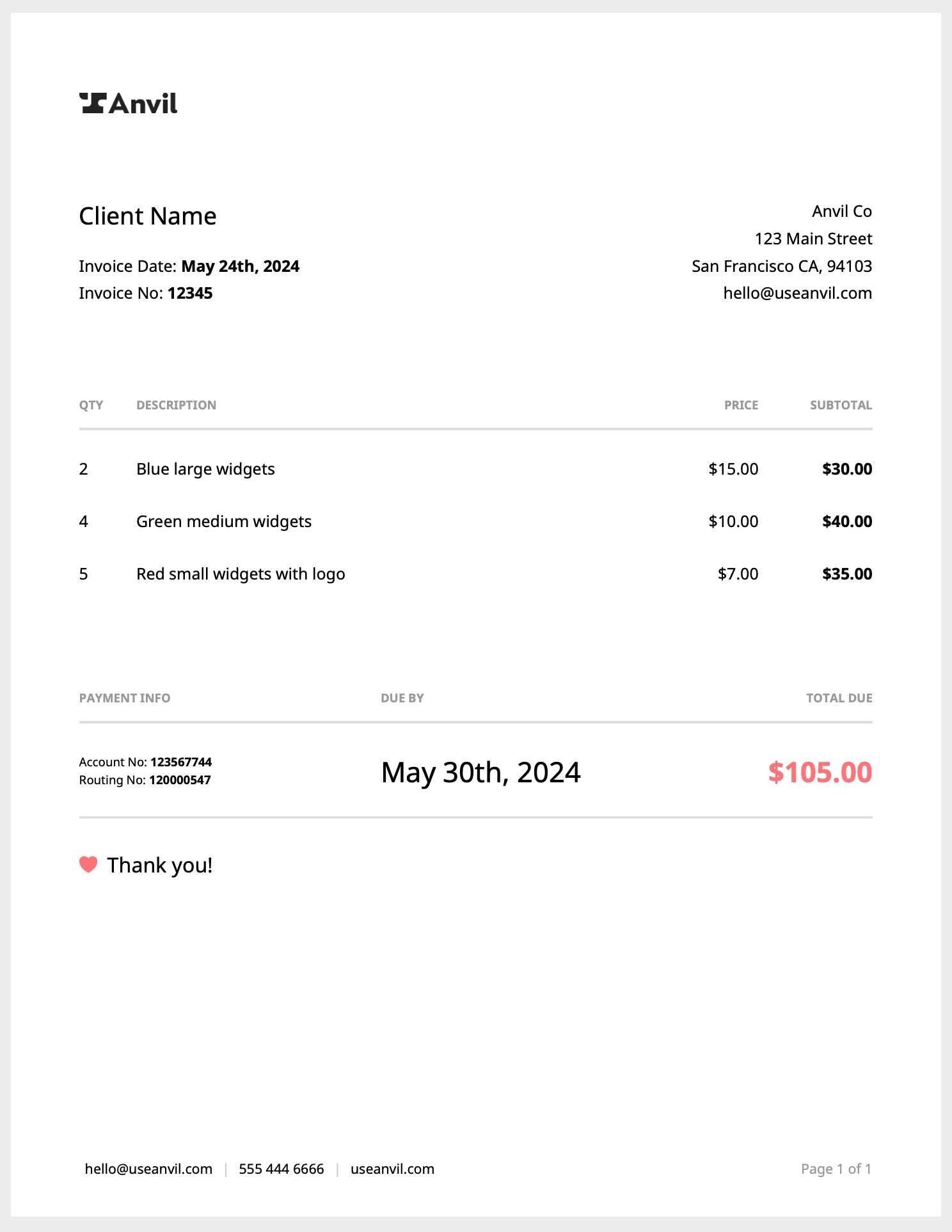 order invoice html template