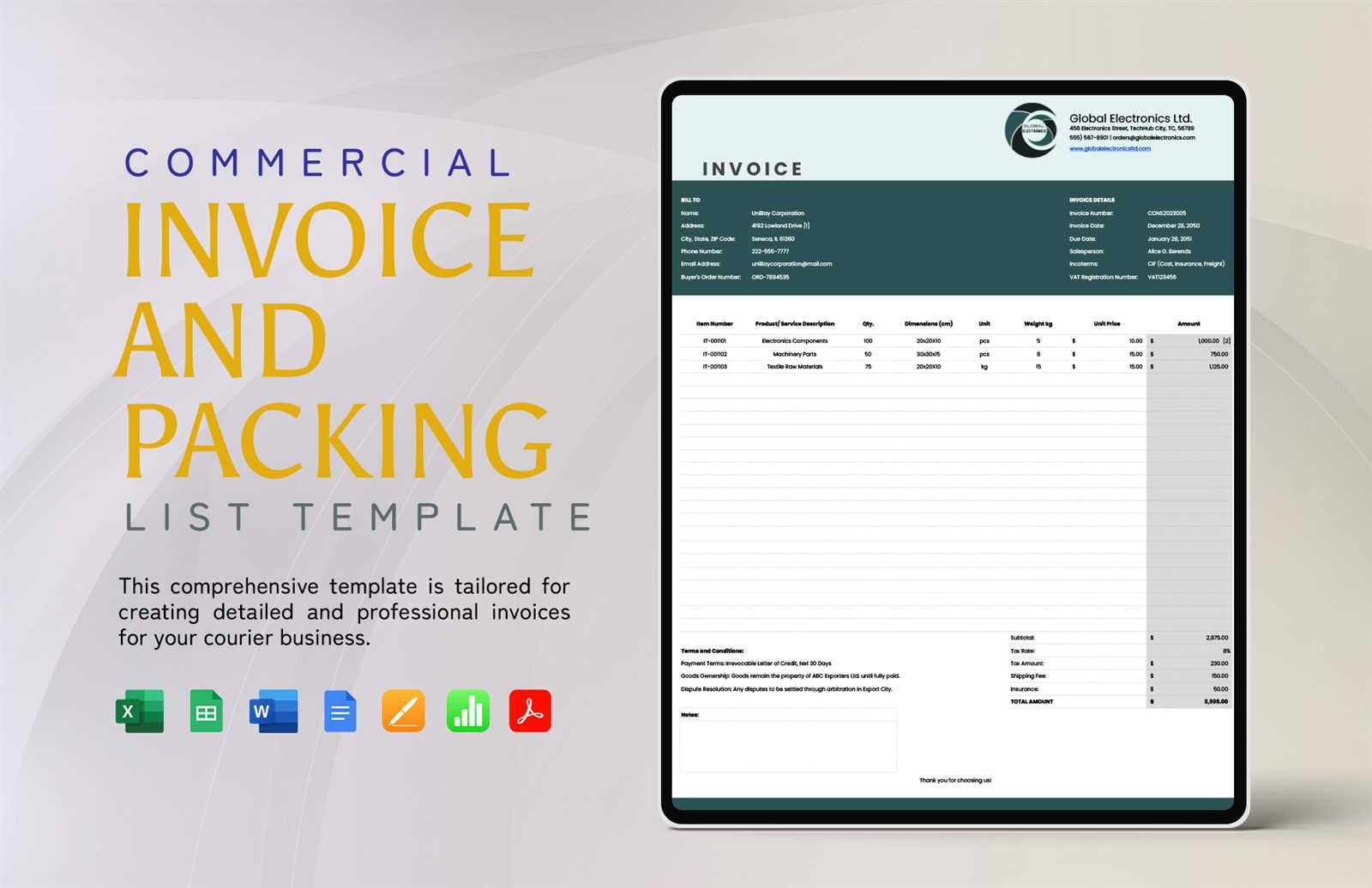 packing list invoice template