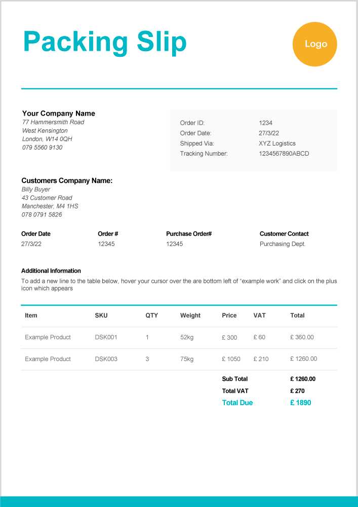 packing list invoice template