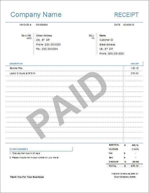 paid invoice receipt template