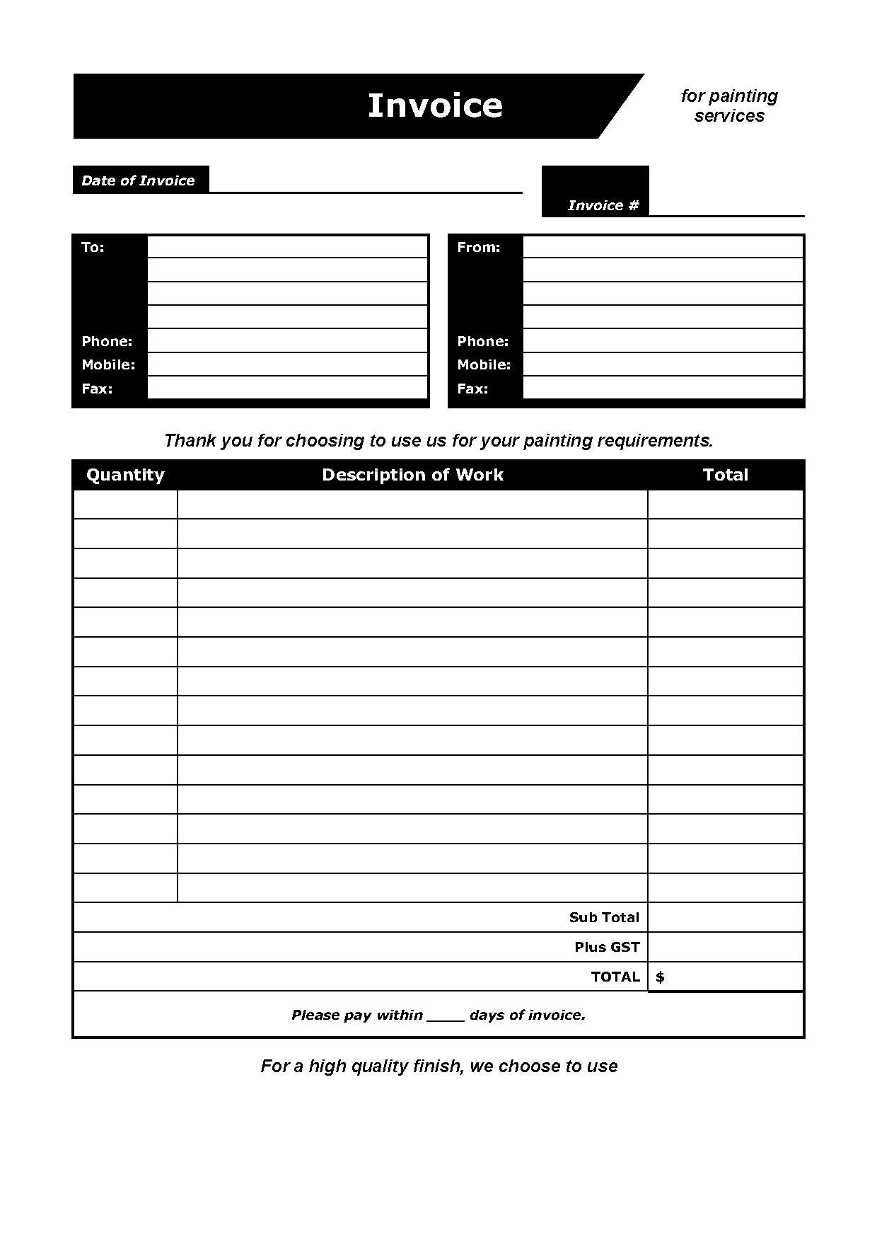 painting invoice template word