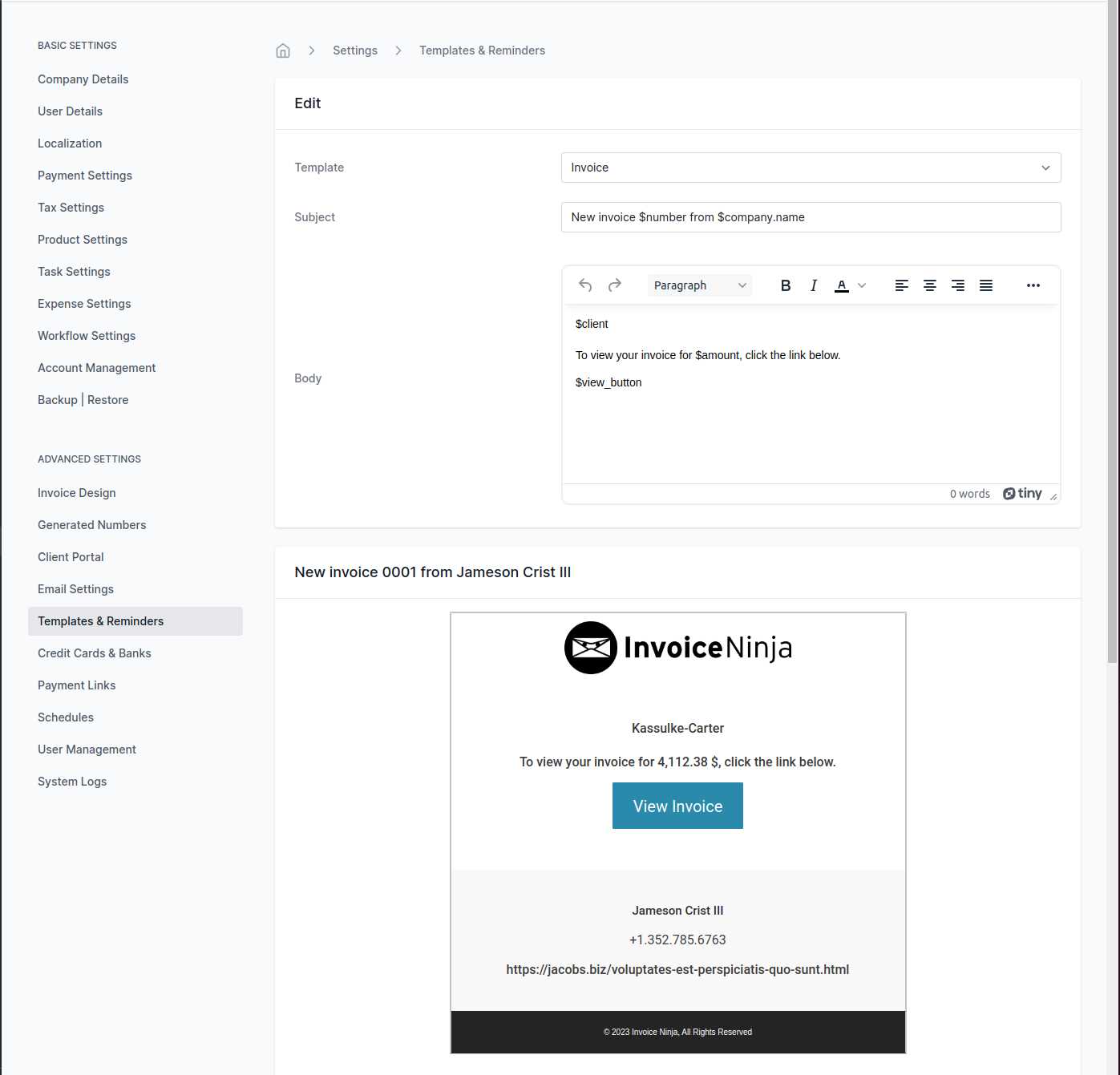 payment invoice email template