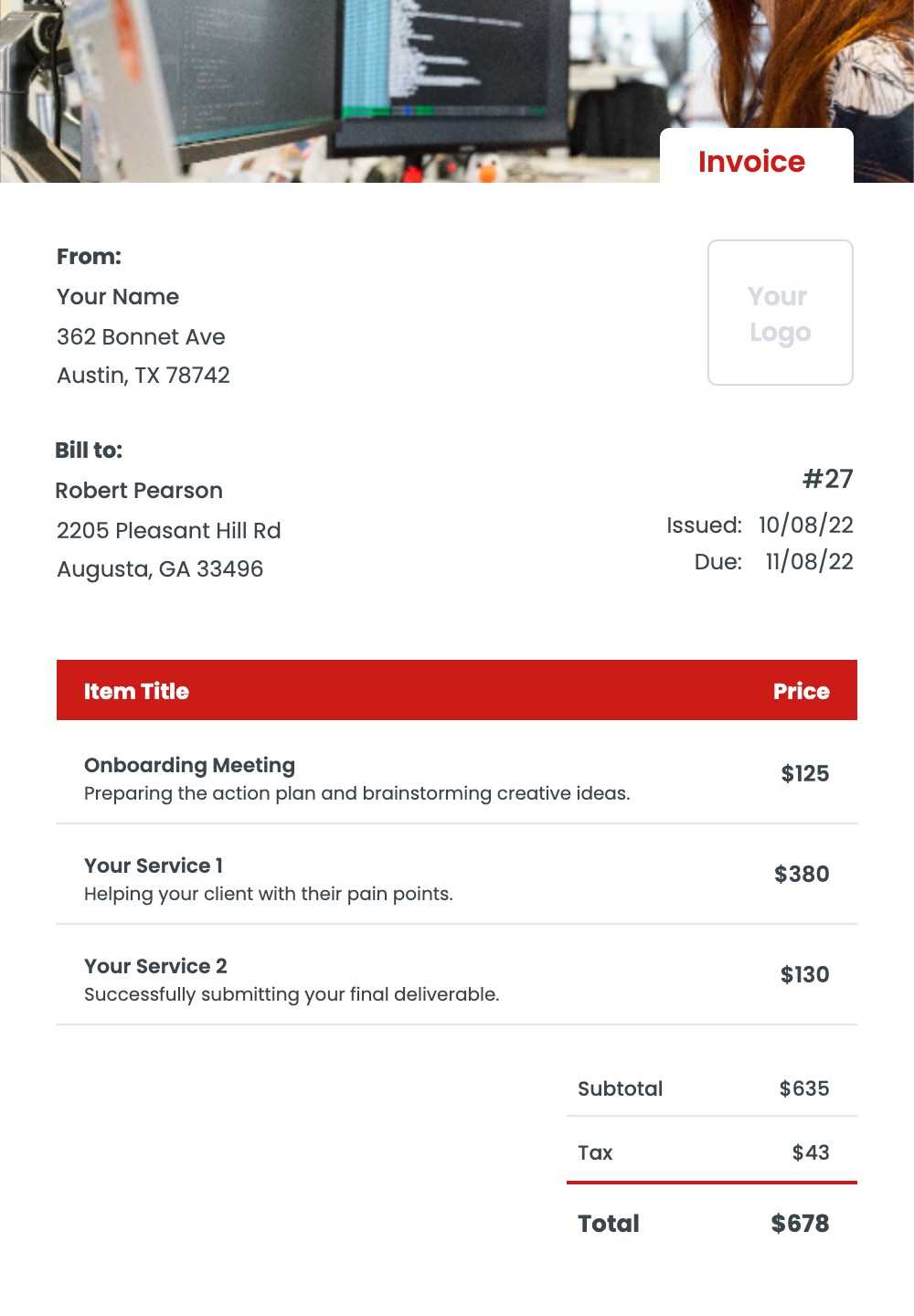 personal assistant invoice template