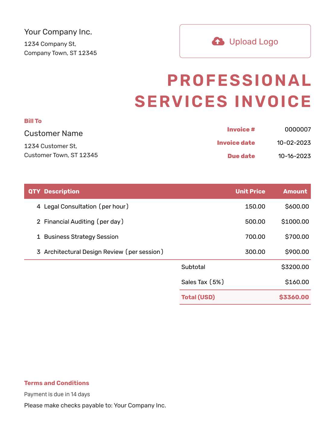 personal service invoice template