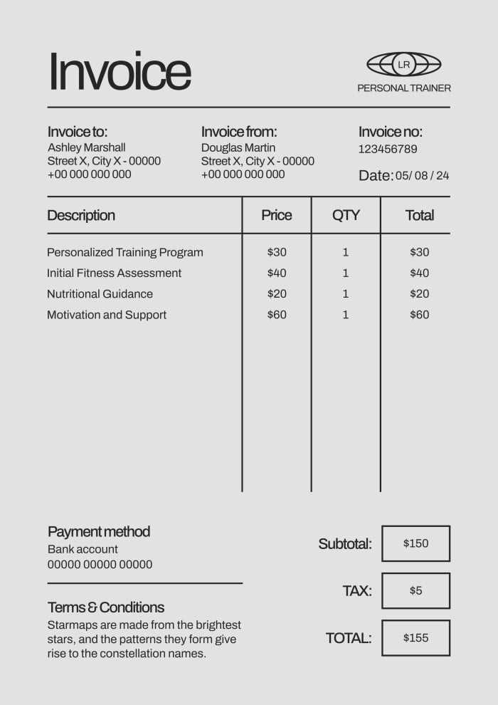 personal trainer invoice template