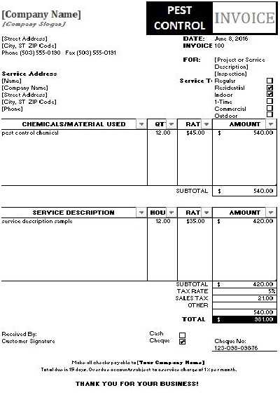 pest control invoice template free