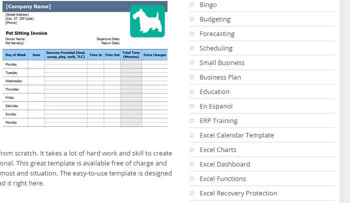 pet sitting invoice template