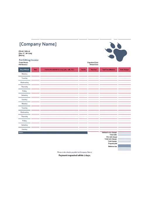 pet sitting invoice template