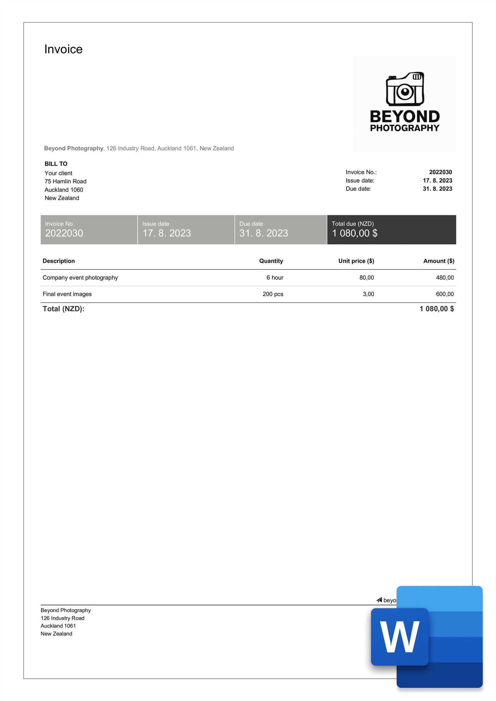 photography invoice template pdf