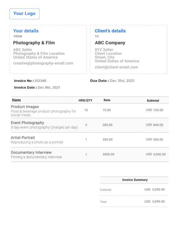 photography invoice template pdf