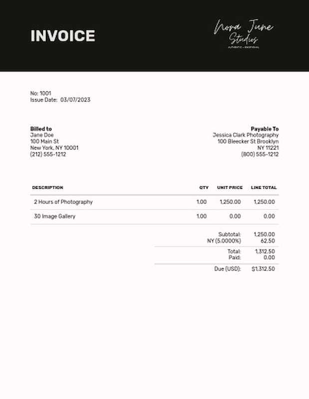 photoshoot invoice template