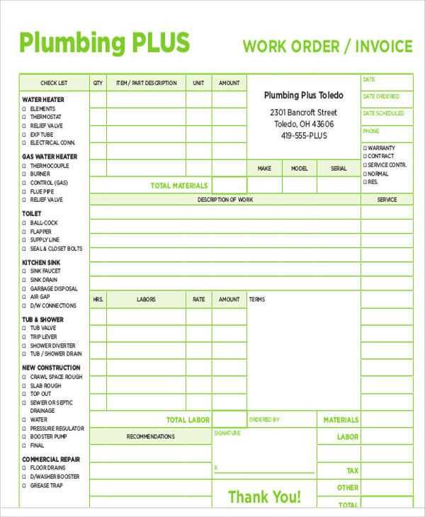 plumber invoice template word