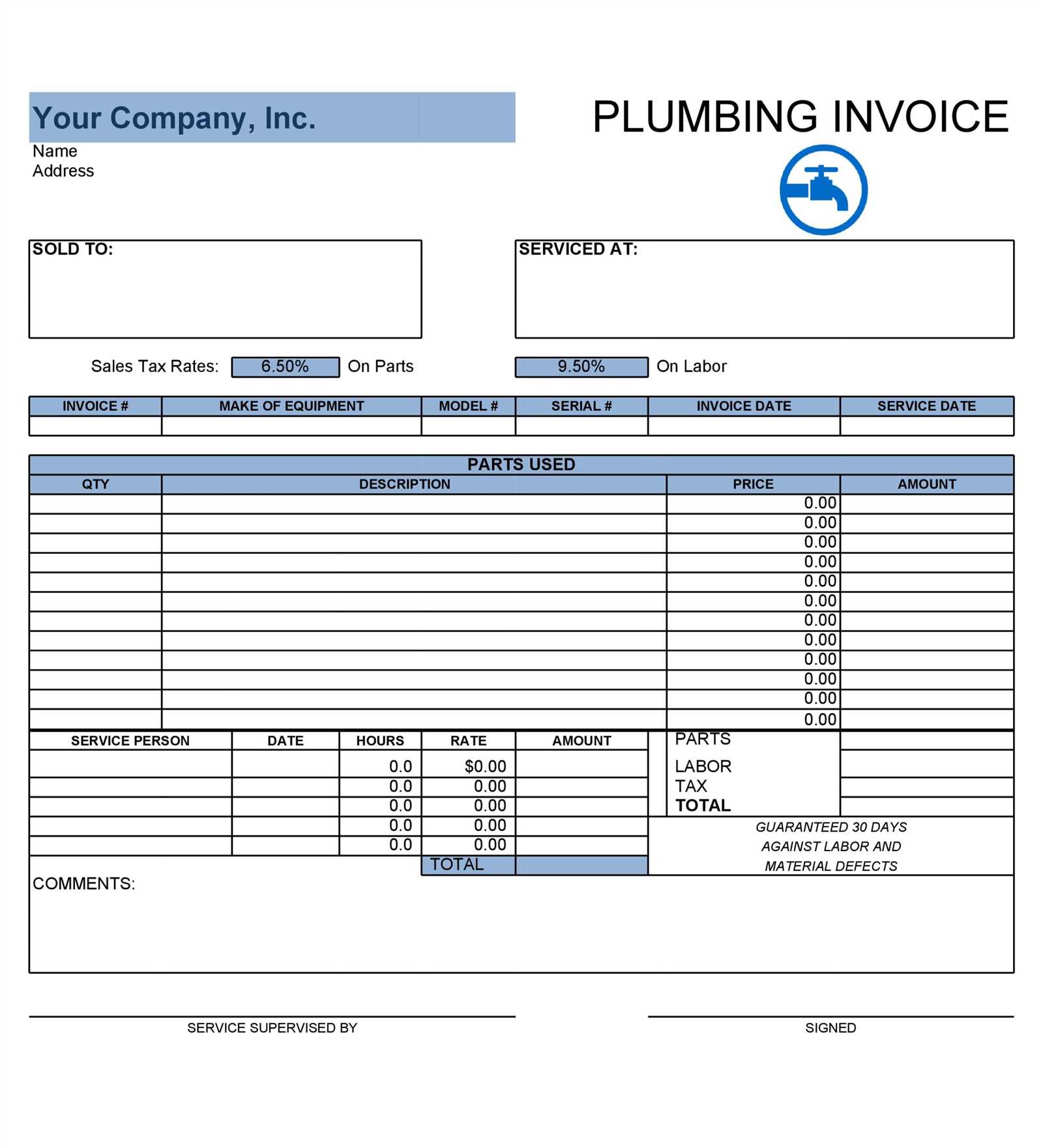 plumbers invoice template free