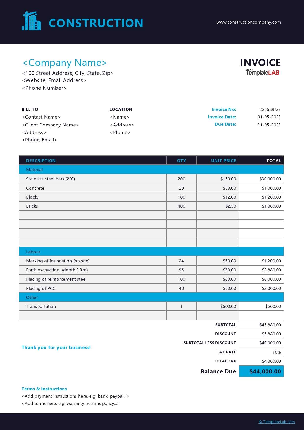 plumbing invoice template excel