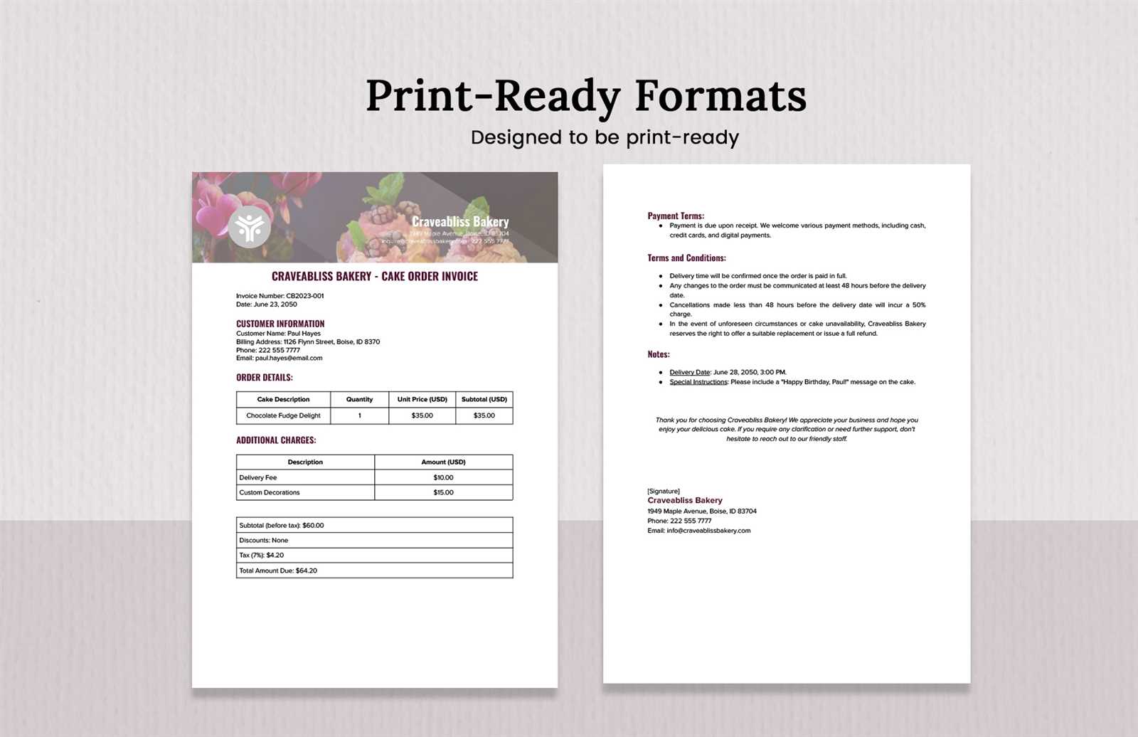 printable cake invoice template