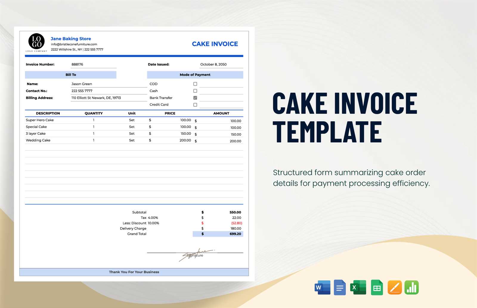 printable cake invoice template