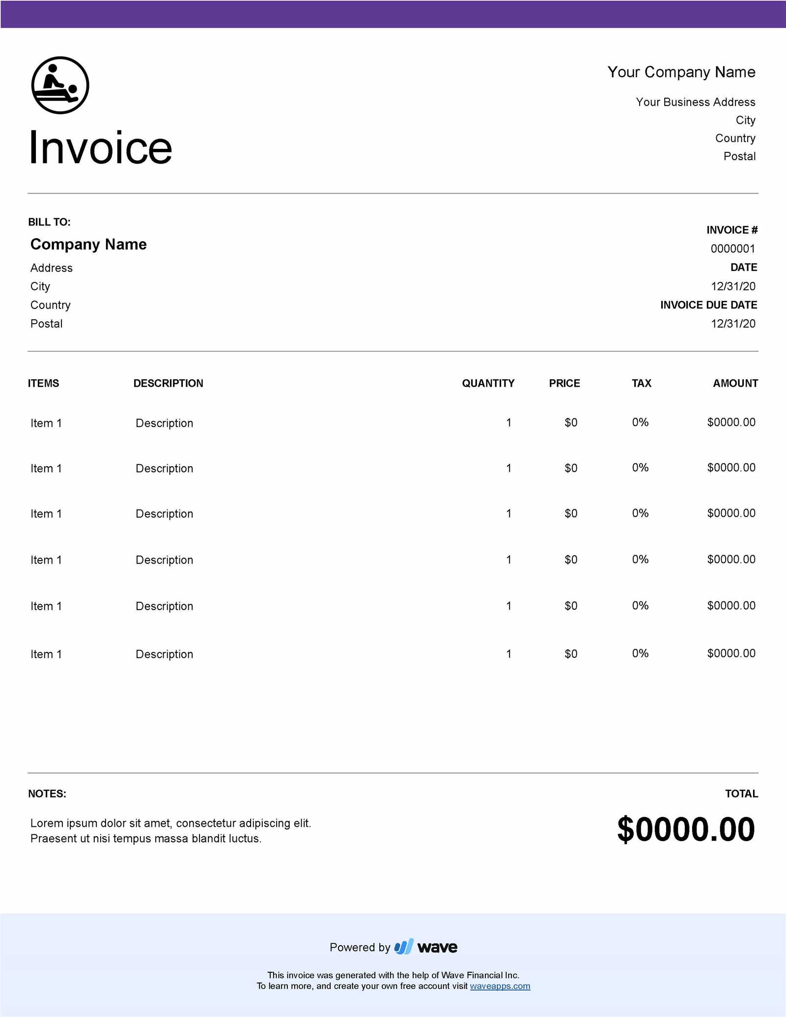 printable format massage invoice template