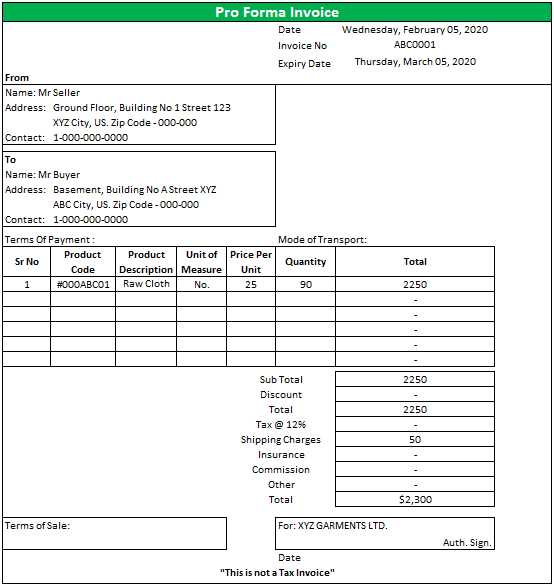 pro forma invoice template