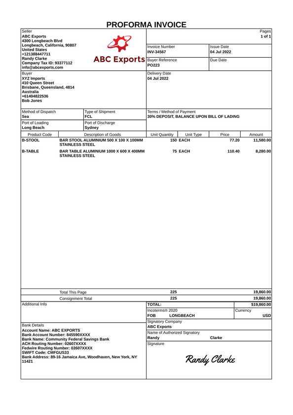 pro forma invoice template