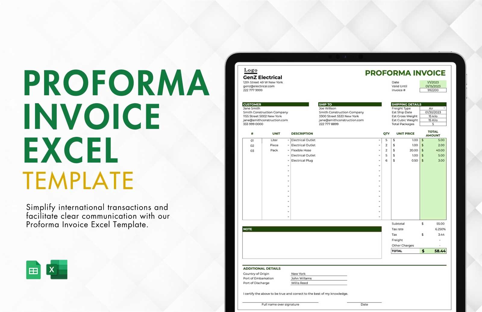 proforma invoice template excel free