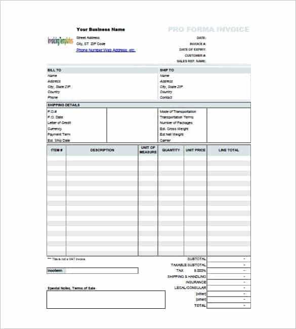 proforma invoice template ups