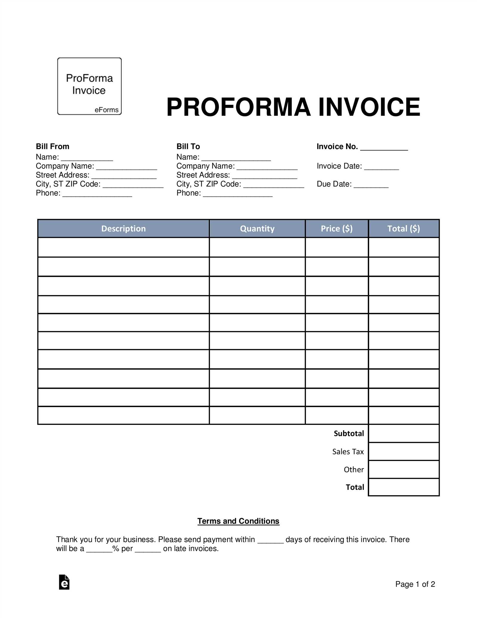 proforma invoice templates