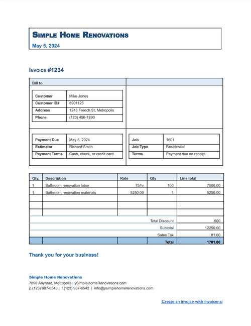 progress invoice template