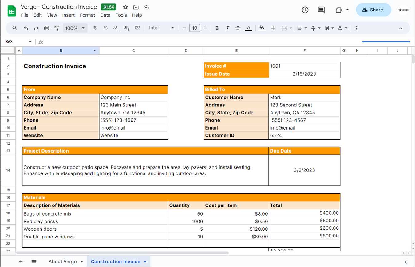 project invoice template excel