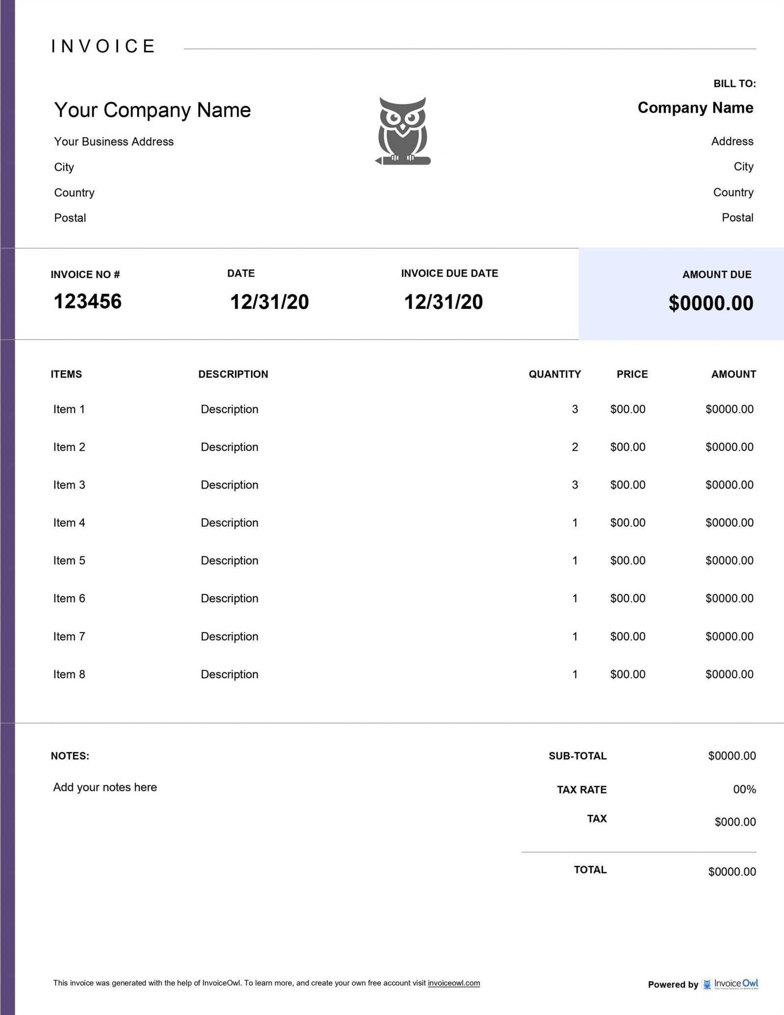 purchase invoice template excel