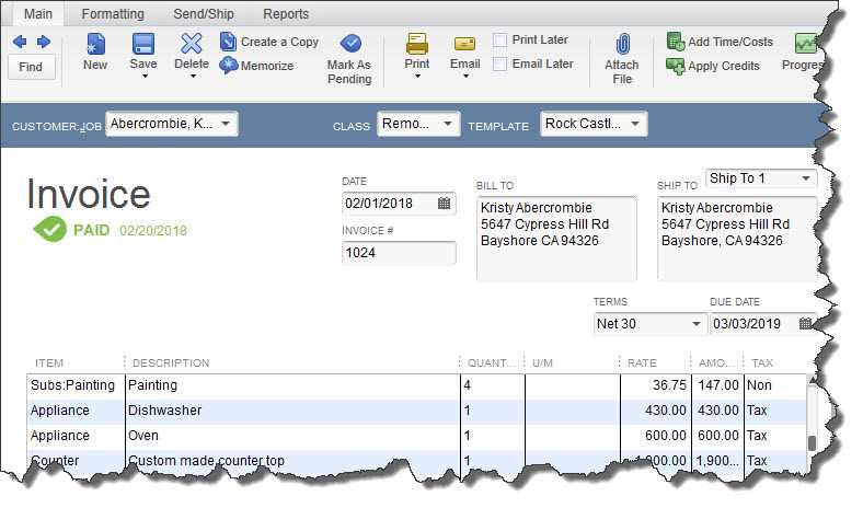 quickbook templates invoices