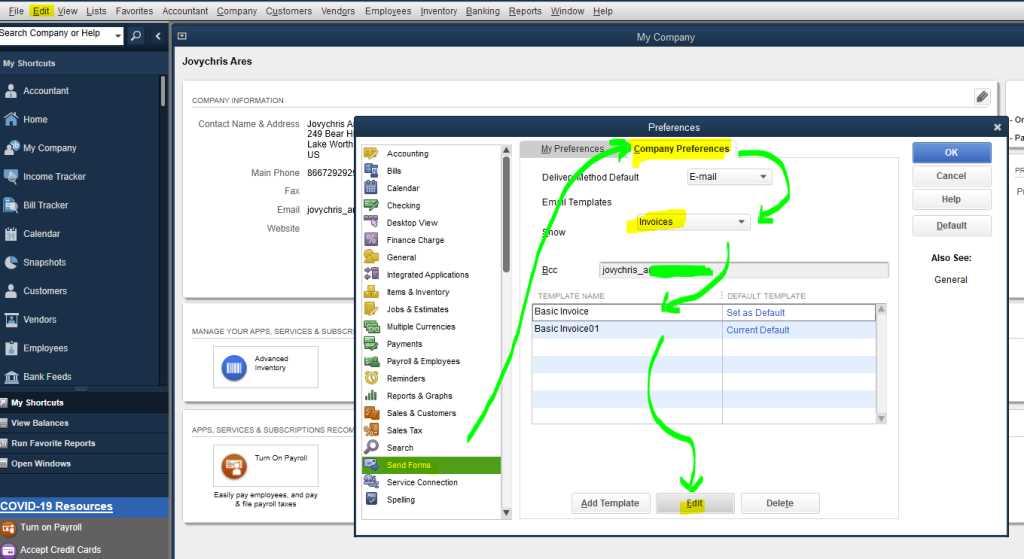 quickbooks how to change invoice template