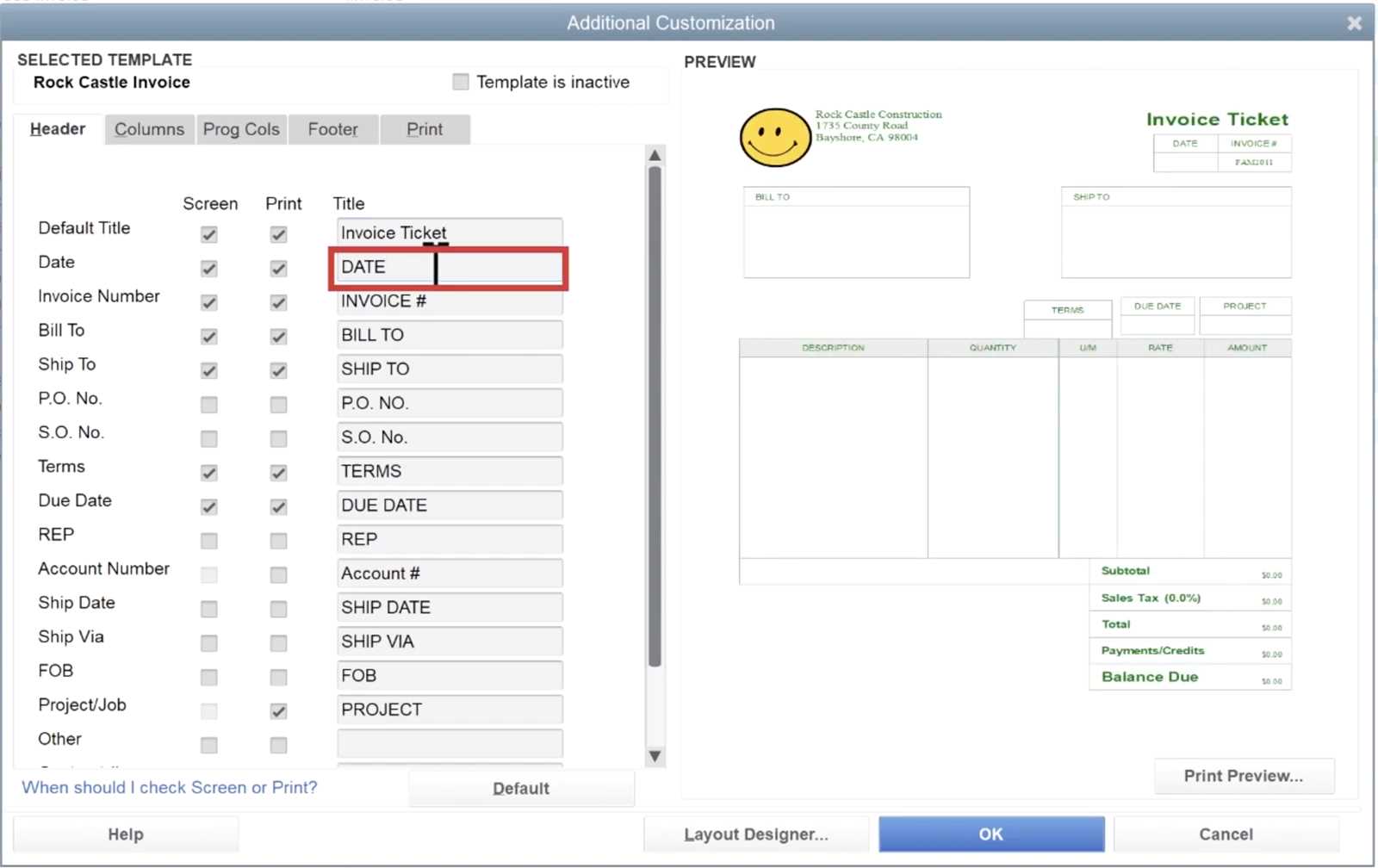 quickbooks templates for invoices