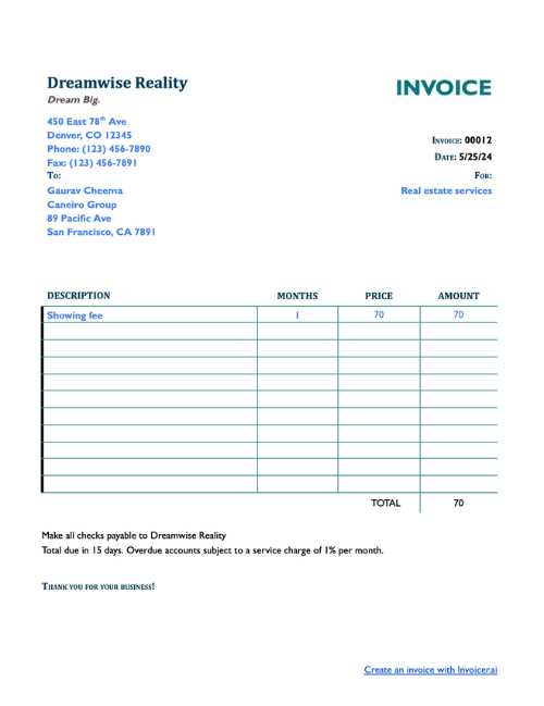 real estate commission invoice template