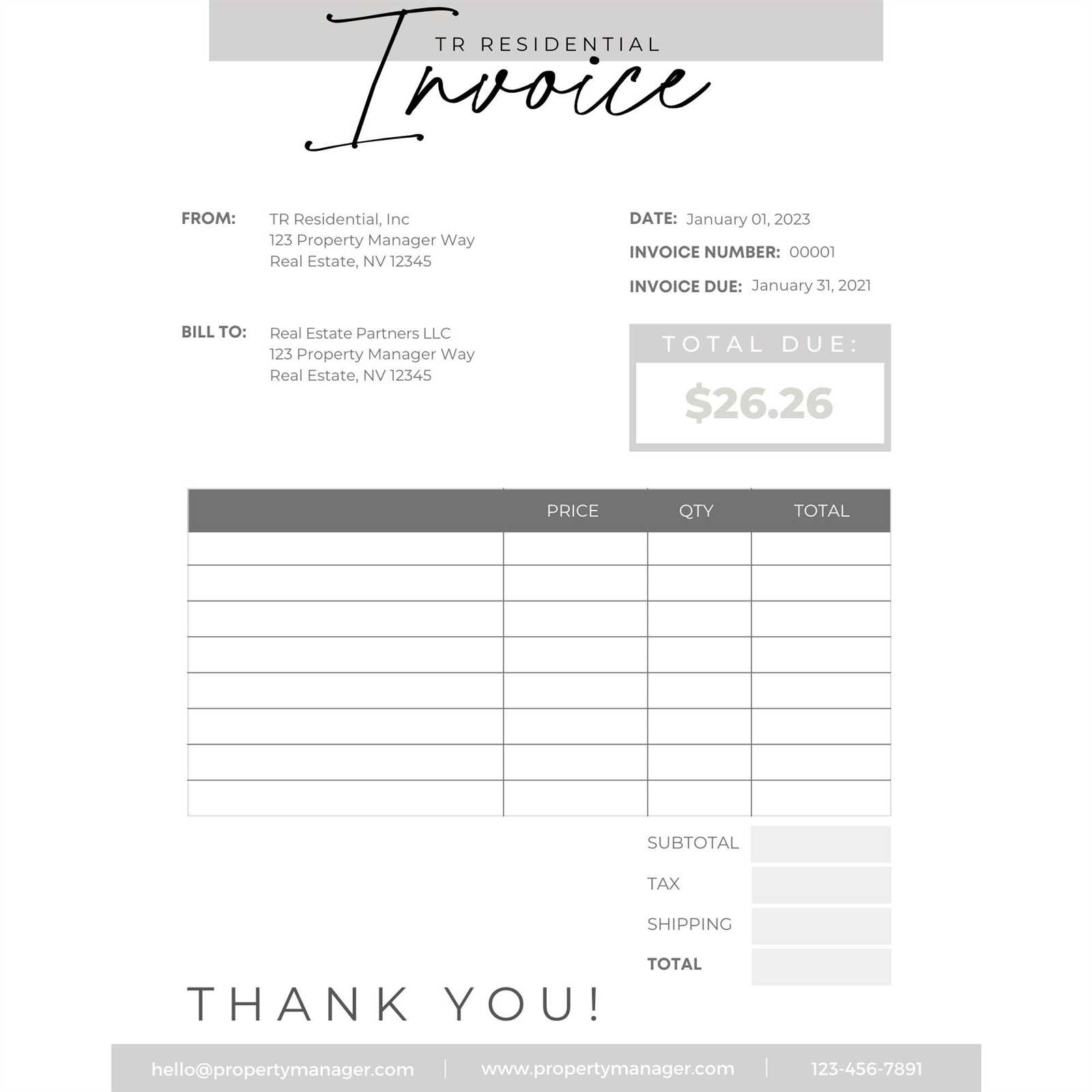 real estate tax invoice template