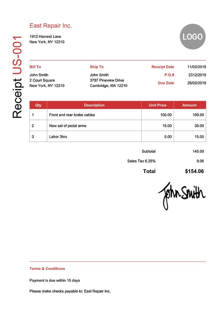 receipt invoice template