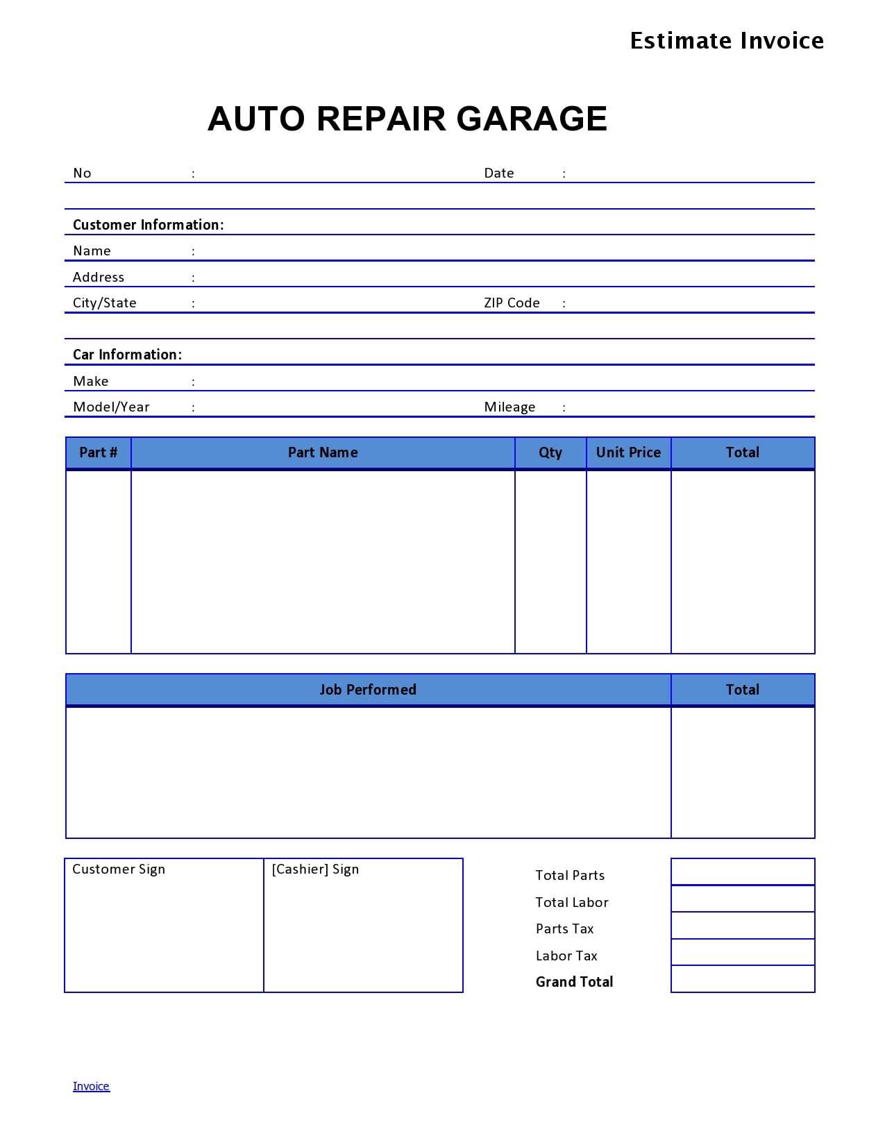 repair invoice template word